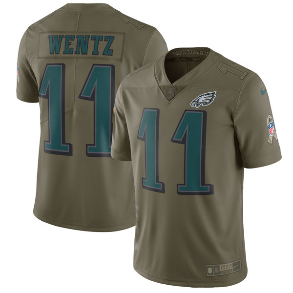 Youth Philadelphia Eagles #11 Wentz Nike Olive Salute To Service Limited NFL Jerseys